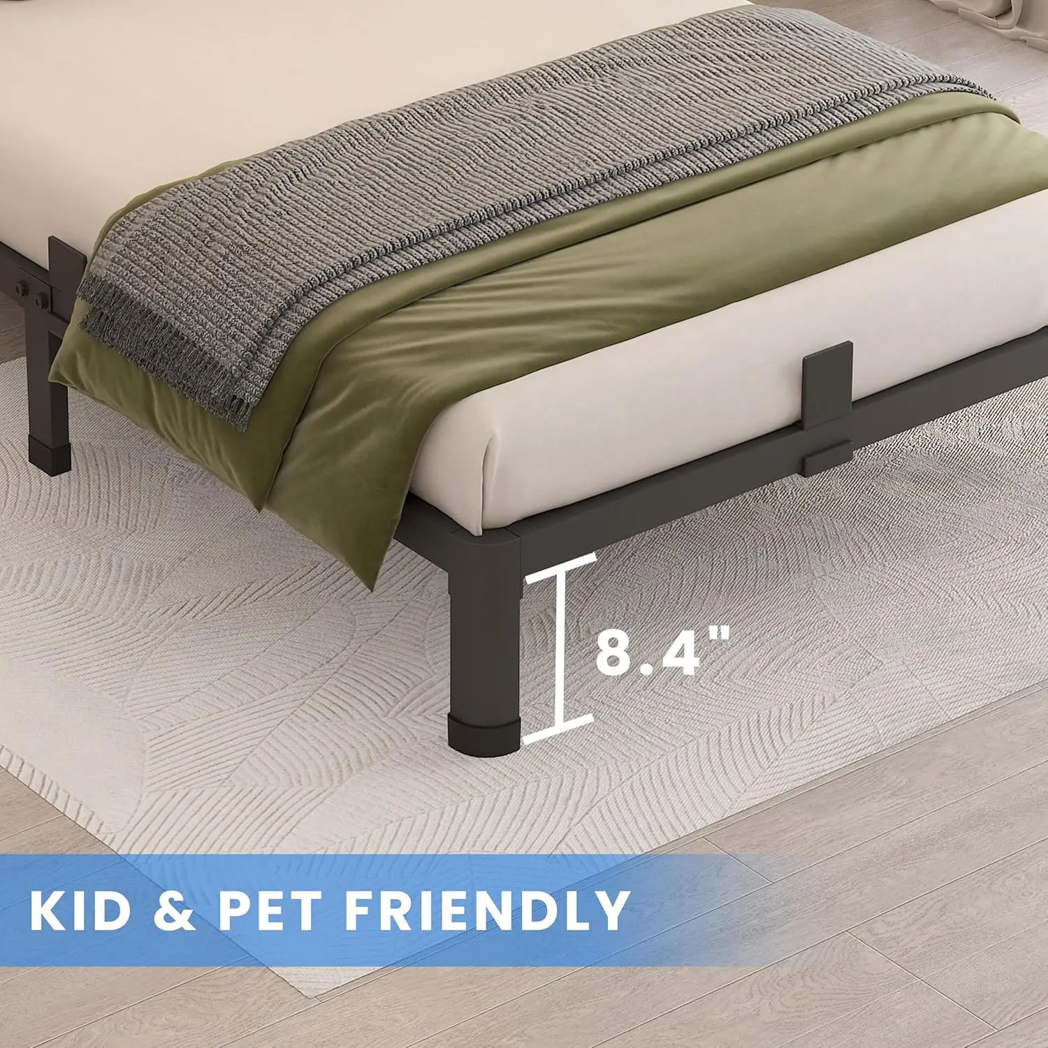 إطار سرير بمنصة معدنية مزدوجة مقاس 10 بوصات، ودعم 3000 رطل، وخالي من الضوضاء، وسهل التجميع