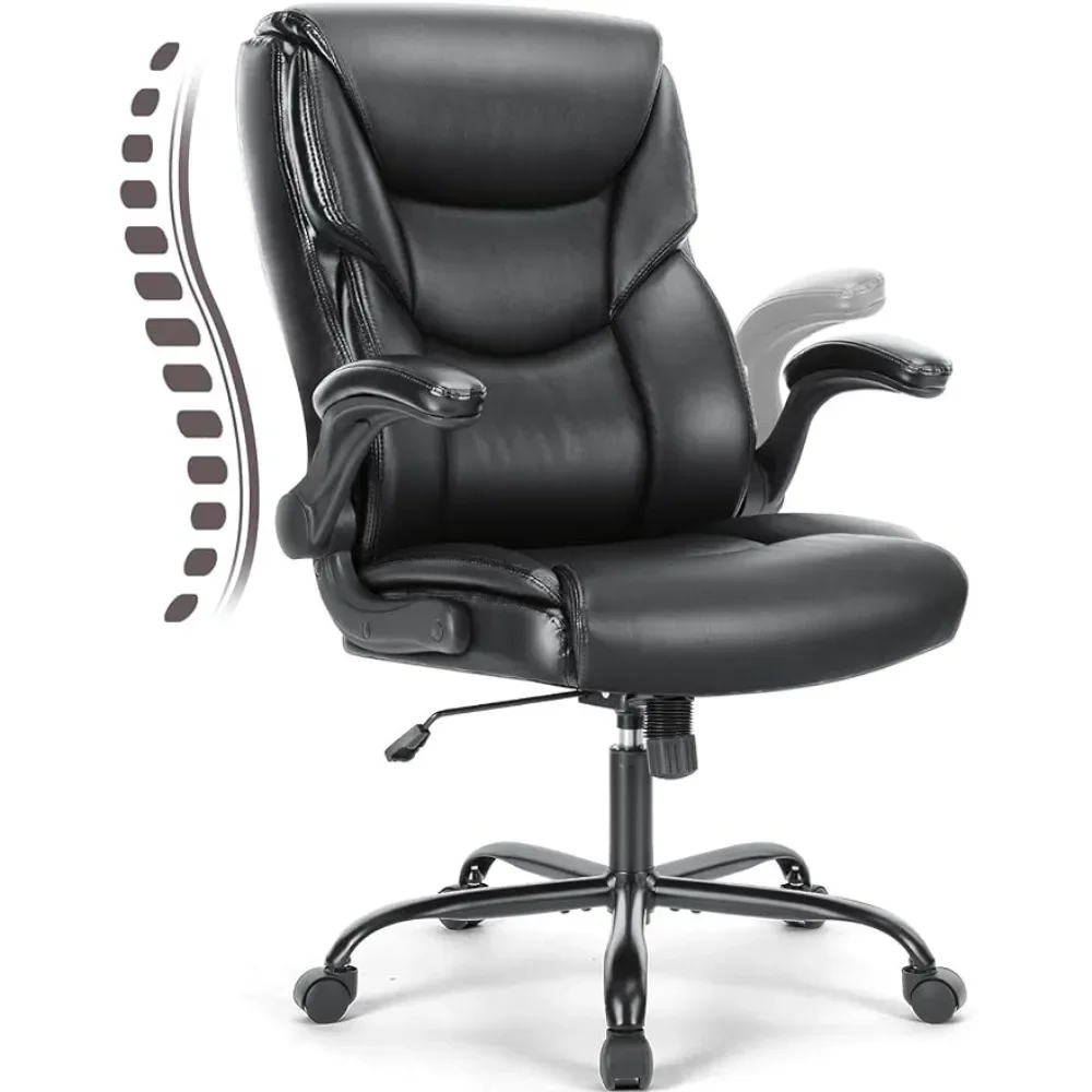 

Executive High Back Big and Tall Leather Office Desk Chairs Flip Lumbar Support, Adjustable Height,Wheels, Soft Padded, Black