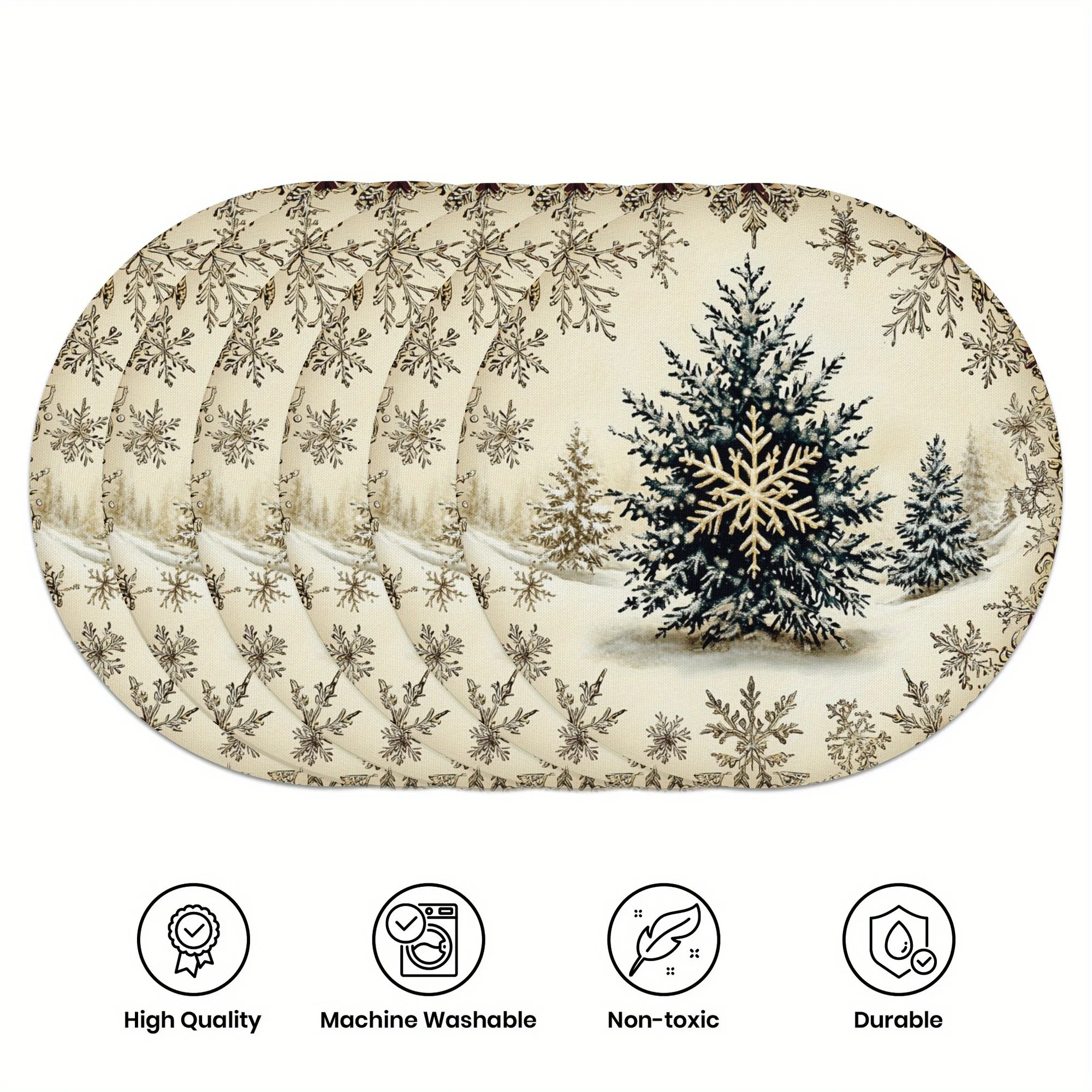 VIKAMA 6PC Winter Kiefer Schnee Mahlzeit Matte Schneeflocke Kiefer Schnee Ansicht Esstisch Kaffee Shop Dekoration Warme Nordic stil