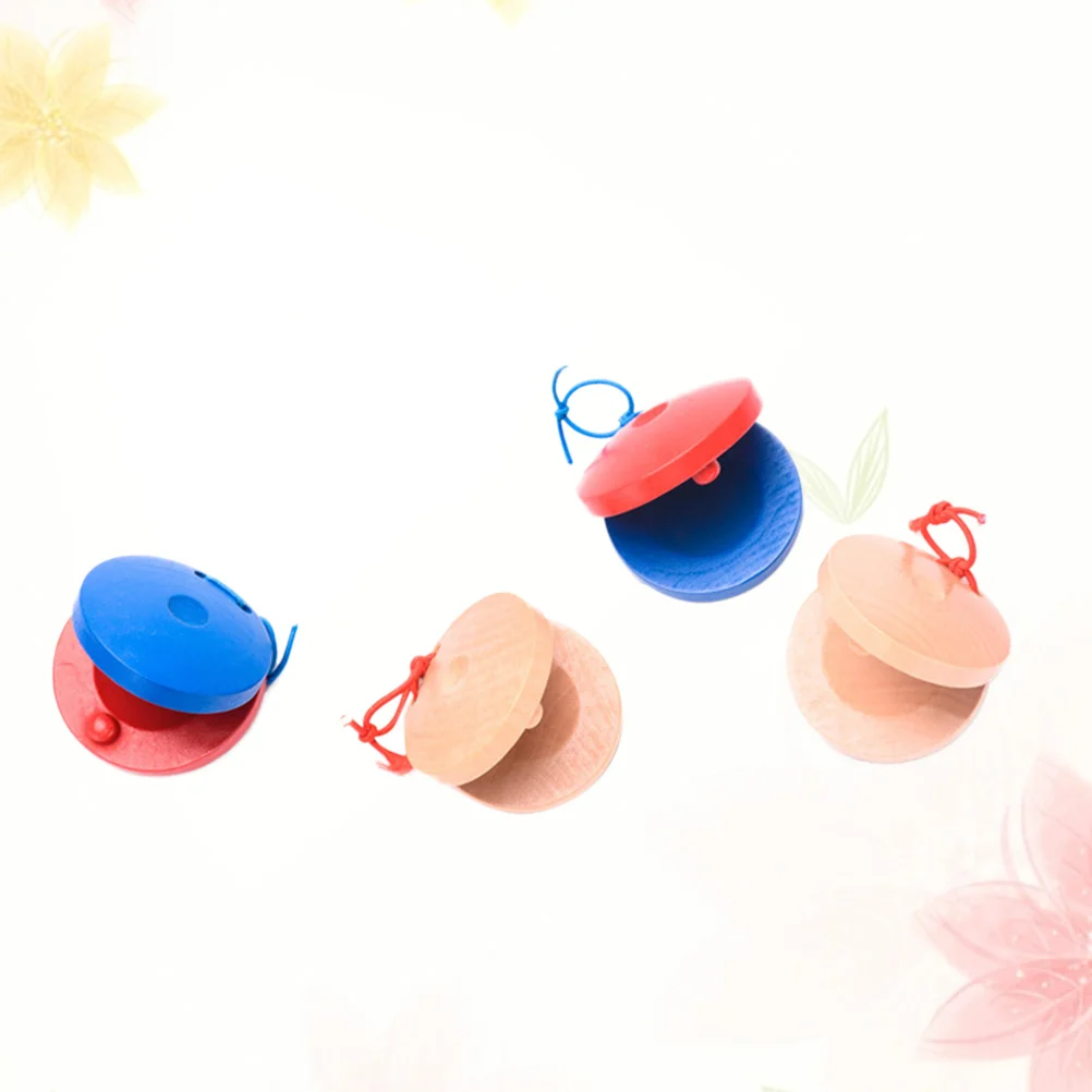 4 Pcs Instruments Musical Wooden Castanet Children Toys Finger Castanets Early Education