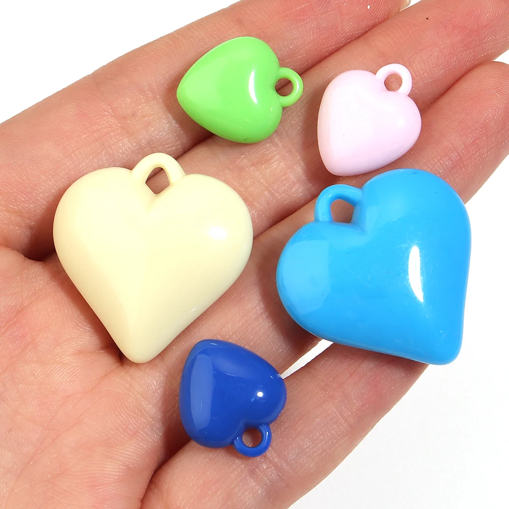 10/50 Stück bunte Herz-Acrylperlen mit Loch oben, lose Anhänger für DIY-Schmuckherstellung, handgefertigte Halsketten, Armbänder, Zubehör – Detail 2