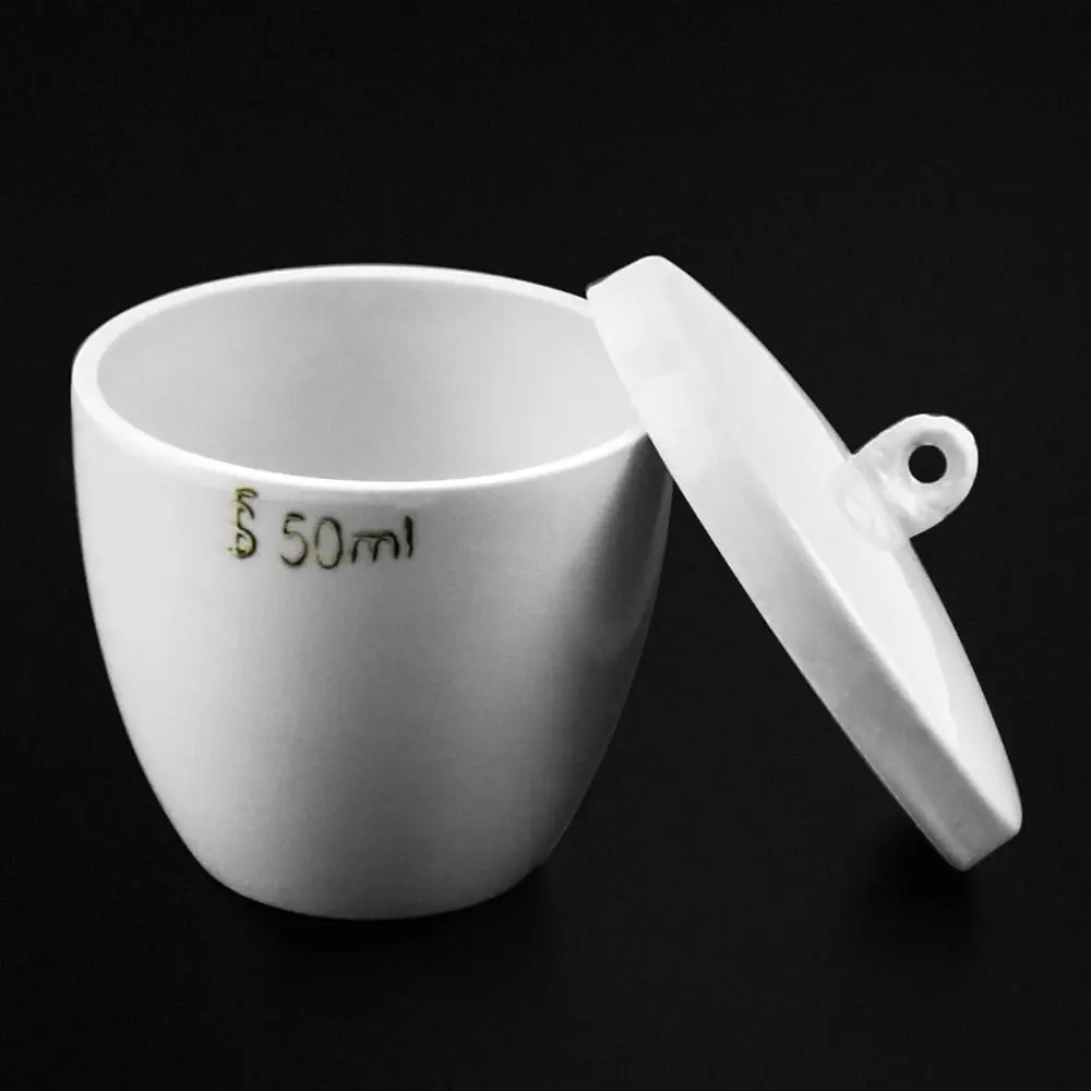 

New With Lid Lab Porcelain Crucible White Smooth Surface Ceramic Crucible 50ml Capacity School Labratory Experiment