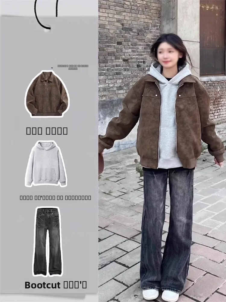 

Коричневый кожаный джет в американском стиле ретро, мужской комплект осенне-зимнего летного мотоциклетного джета Ootd Clete, повседневный свободный крой