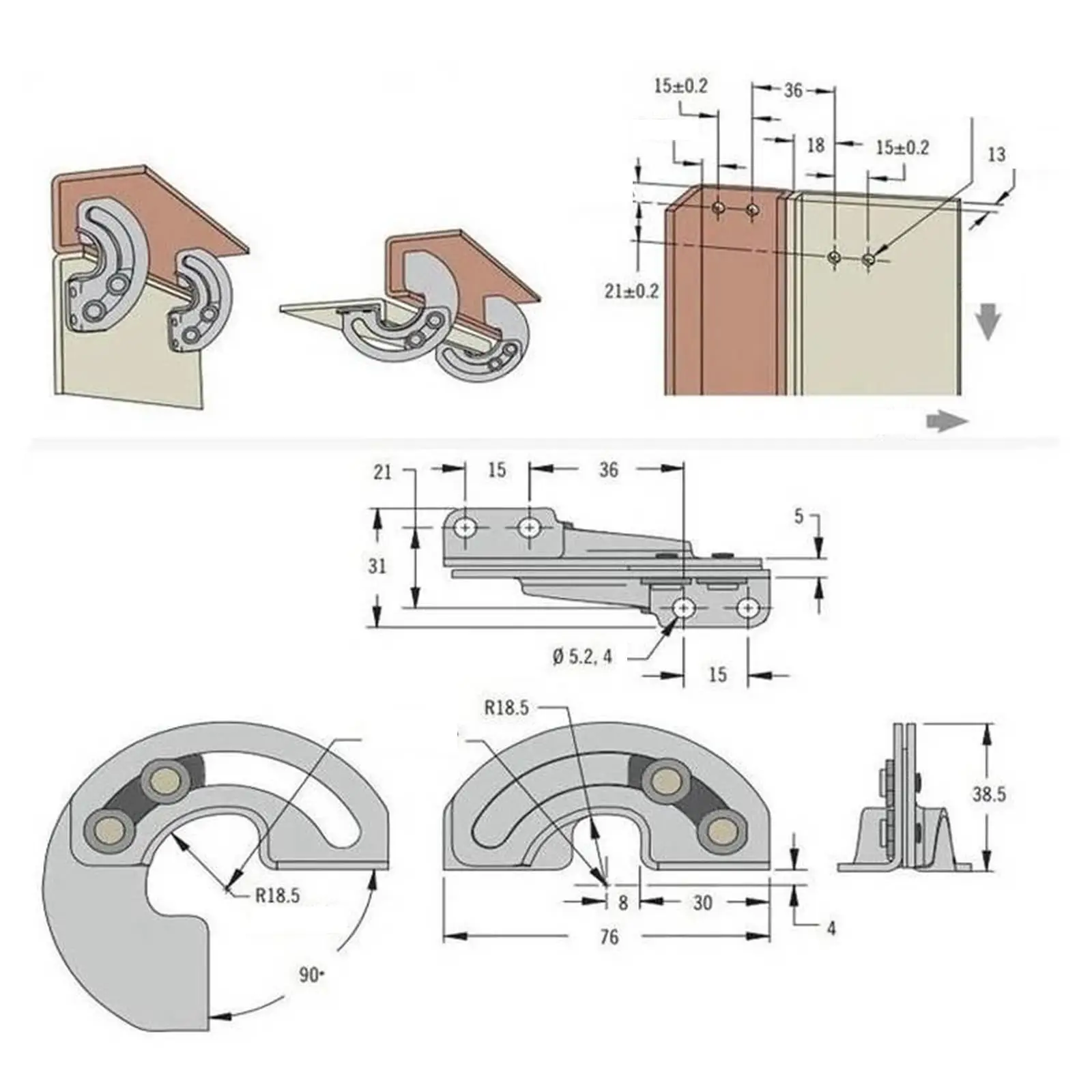 Invisible Furniture Door Hinge Carbon Steel 90 Degree Load Bearing for Wood Glass Cabinet Easy Setup