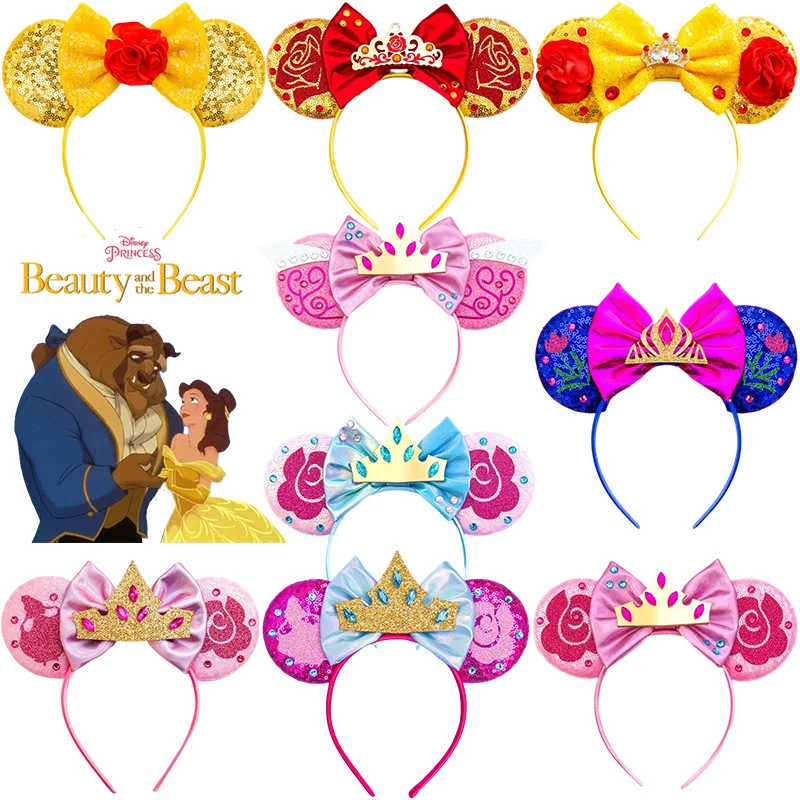 Disney Beauty und das Biest Haarschmuck Frauen verzaubert Rosen ohren Stirnband Mädchen Belle Prinzessin Krone Bogen Haarband Kind Geschenk