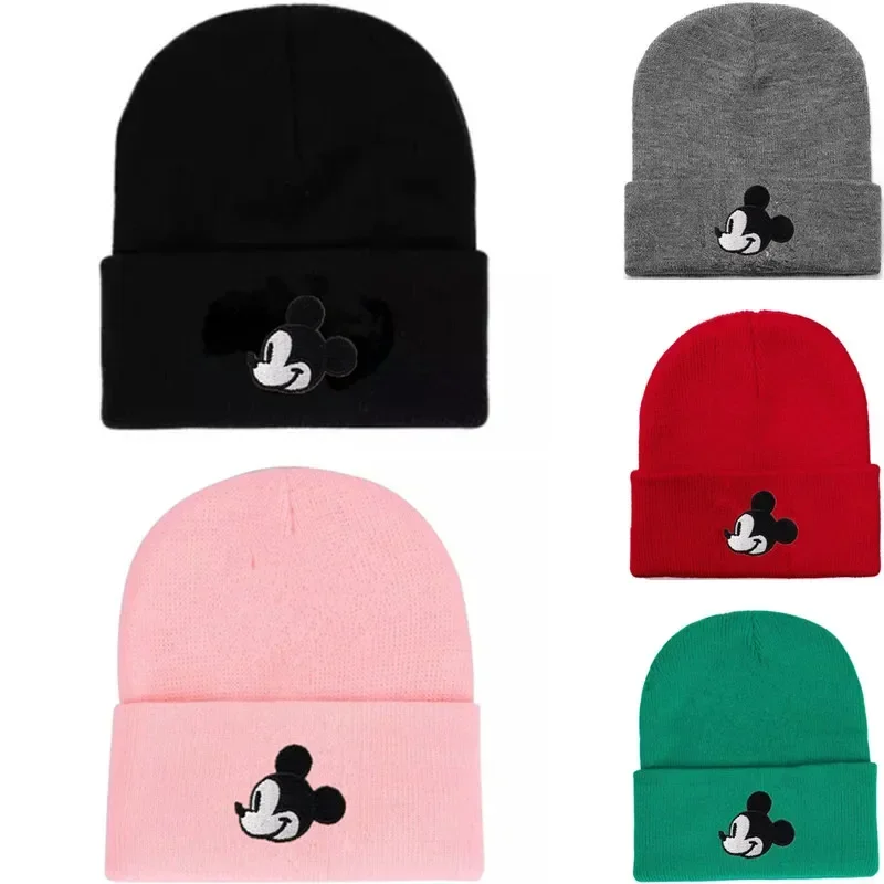 

Embroidery Cartoon Mickey Beanie Hat Women Men Knitted Warm Winter Hats For Women Men Solid Hip-hop Casual Cuffed Beanies Bonnet