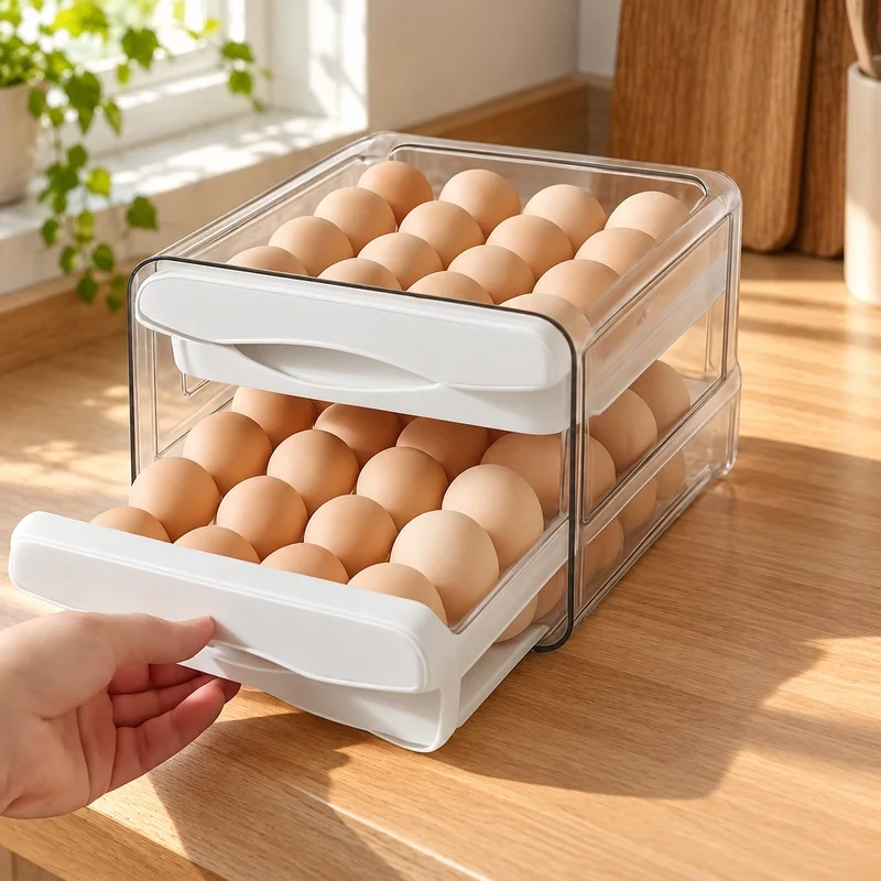 Two-Layer Plastic Egg Storage Container with High Capacity for Kitchen and Fridge Organization