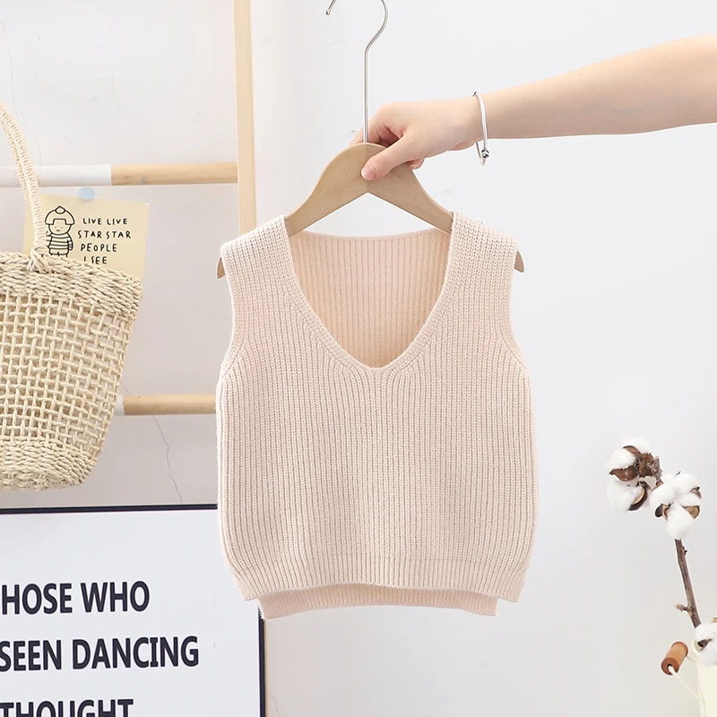 Boys And Girls V-neck Knitted Undershirt Vest 0-6 Years Baby Sleeveless Vest Pullover Bottom Shirt Sweaters