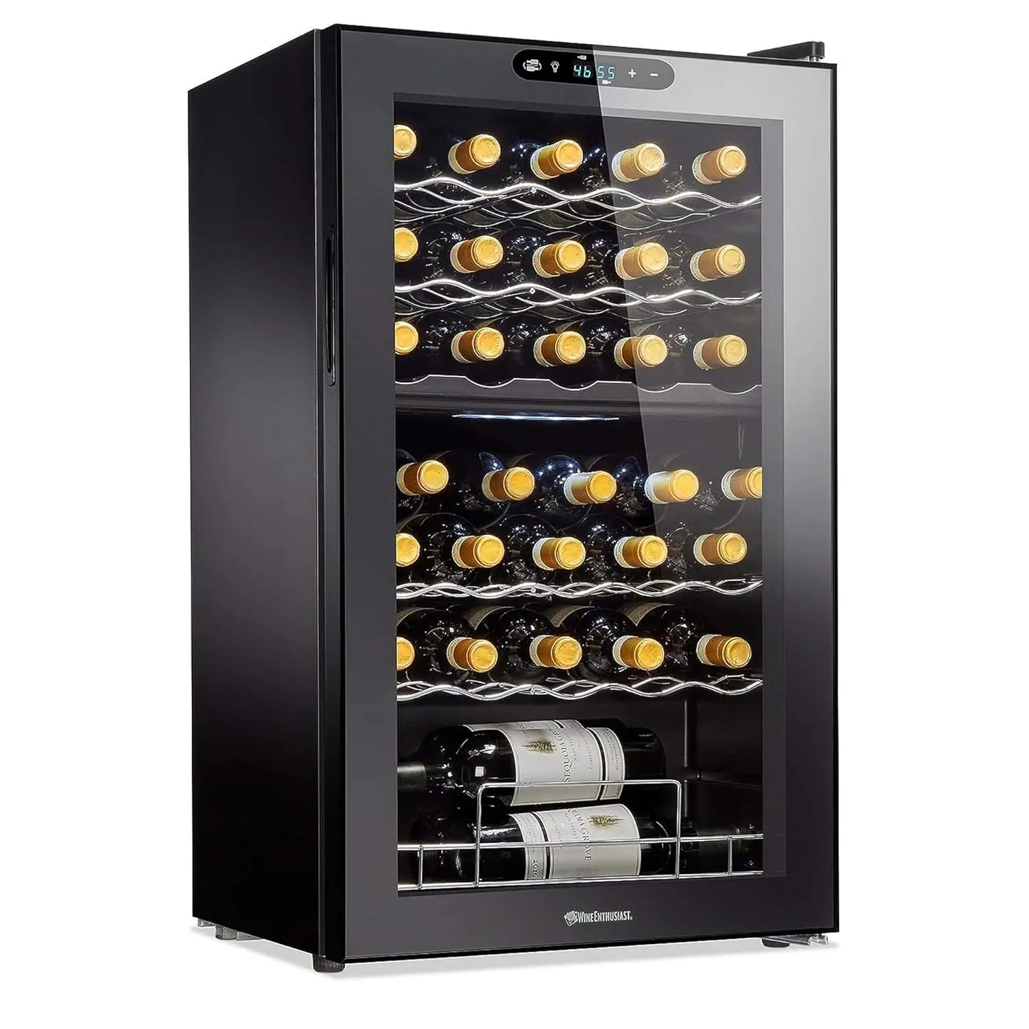 

32-Bottle Dual Zone MAX Compressor Wine Cooler – Freestanding Mini Fridge with Digital Touchscreen, LED Display,, Customized