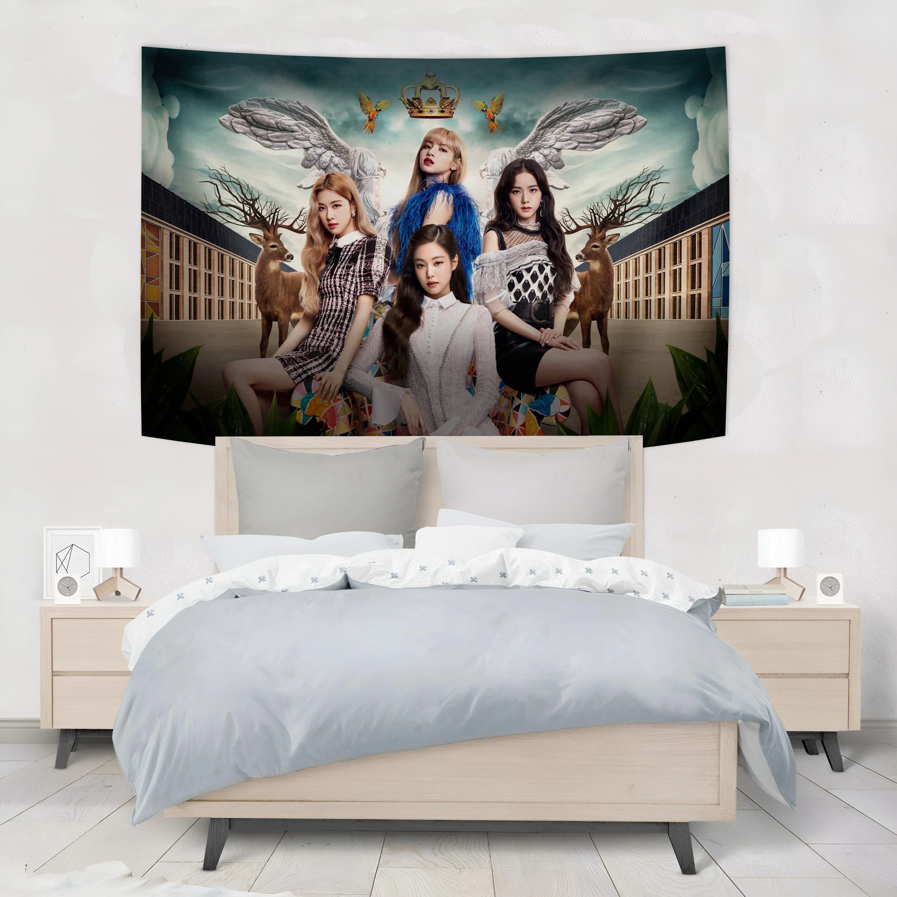 

Kpop Black And Pink Girl Group Tapestry Banner Singer Coffee House Bar Concert Decorative Painting