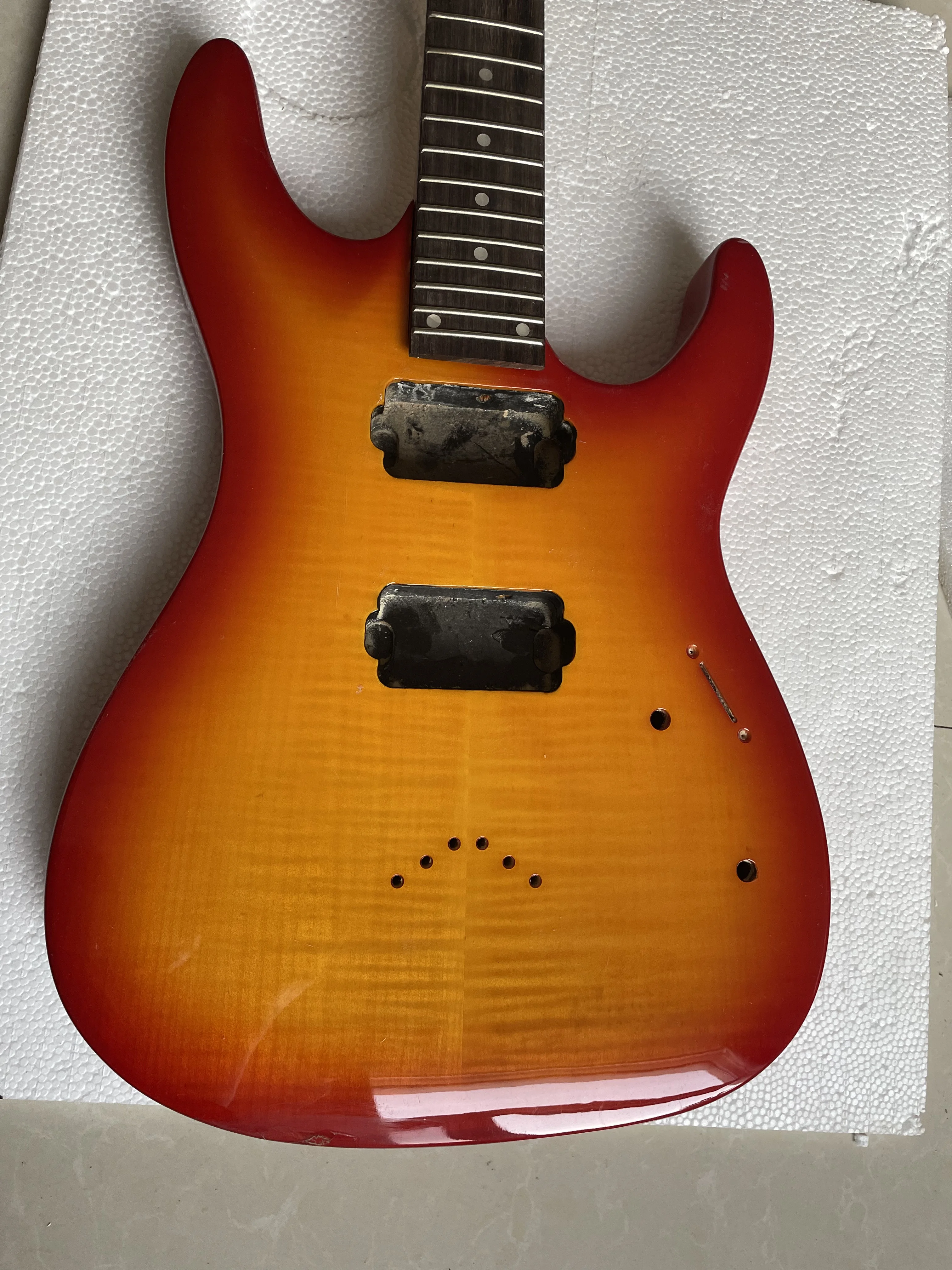 Electric Guitar Kit without Hardwares, Defective, Maple Neck, Sunset Color Barrel,Basswood Body,Luthier DIY Part, Stock,Last One