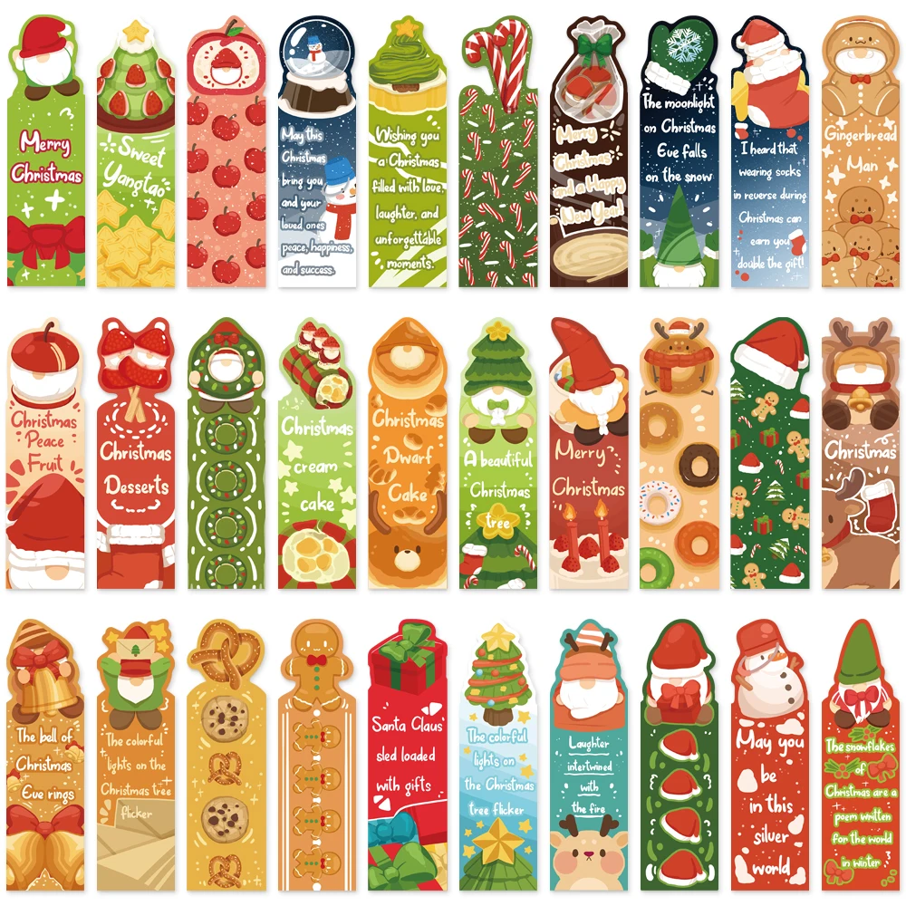 30PCS Fun Christmas English Creative Portable Laptop Travel Graduation Student Graffiti Stationery Page Bookmarks