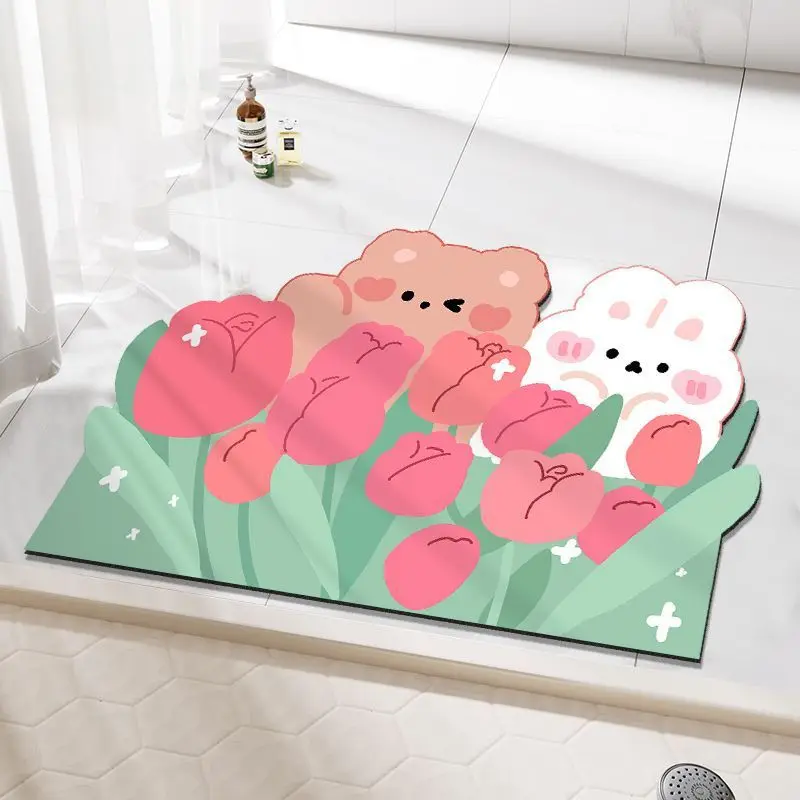 Diatomite Soft Absorbent Bath Mat Easy Clean Soft Shower Floor Mat Toilet Non-slip Area Rugs Quick Drying Cartoon Kawaii Carpets