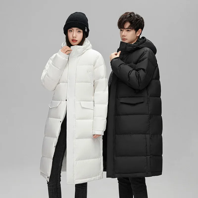 Winter Thickened Couples Knee-length Down Jacket for Men and Women Training White Duck Down Coat Casacas Para Hombre JK-972