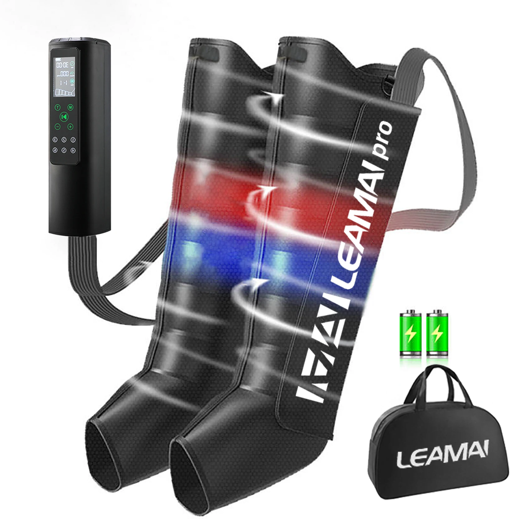 Air Compression Leg Massager Pressotherapy Therapy 30-260mmHg Pressure Wireless Remote Control 3200mAh Battery 12 Modes for Leg