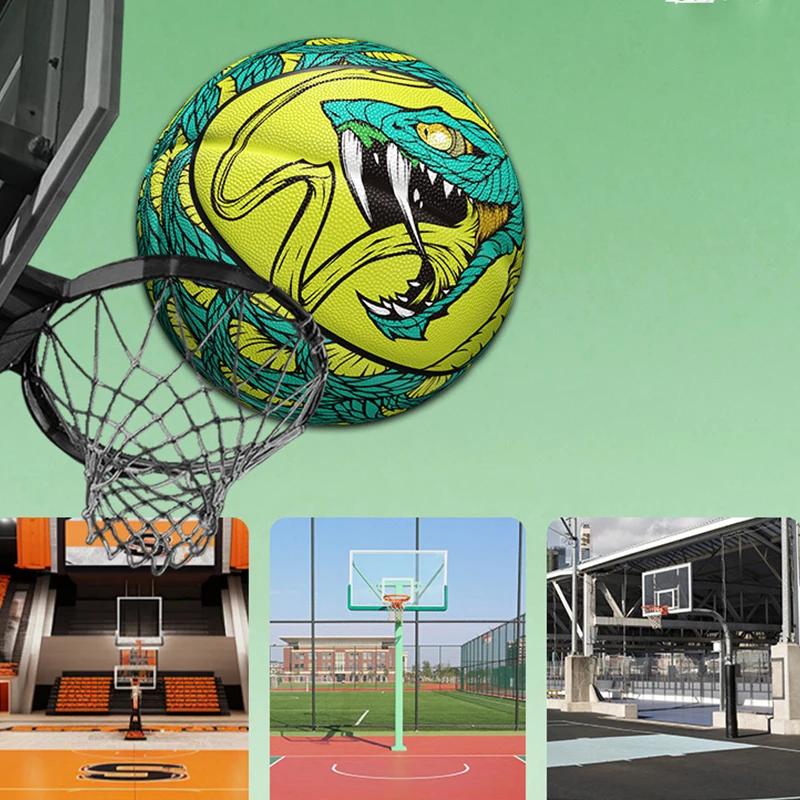 Jeu de basket-ball d'impression de pythons, taille 7, certification officielle, basket-ball avec pompe, filet illac, 3 couches, ballon d'entraînement en plein air