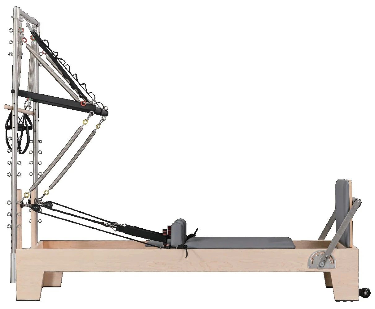 All-In-One Home Workout System Featuring Pilates Reformer Machine Oak Frame PU Leather High Density Sponge Springs Core Bed Yoga
