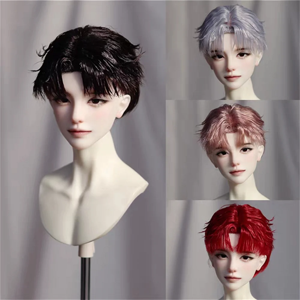 

Парик куклы BJD подходит, размер, 3 точки, маленький, 3 точки, 4 точки, новый стиль, небрежный перевернутый лоб, ручной крючок, мужские короткие волосы для укладки