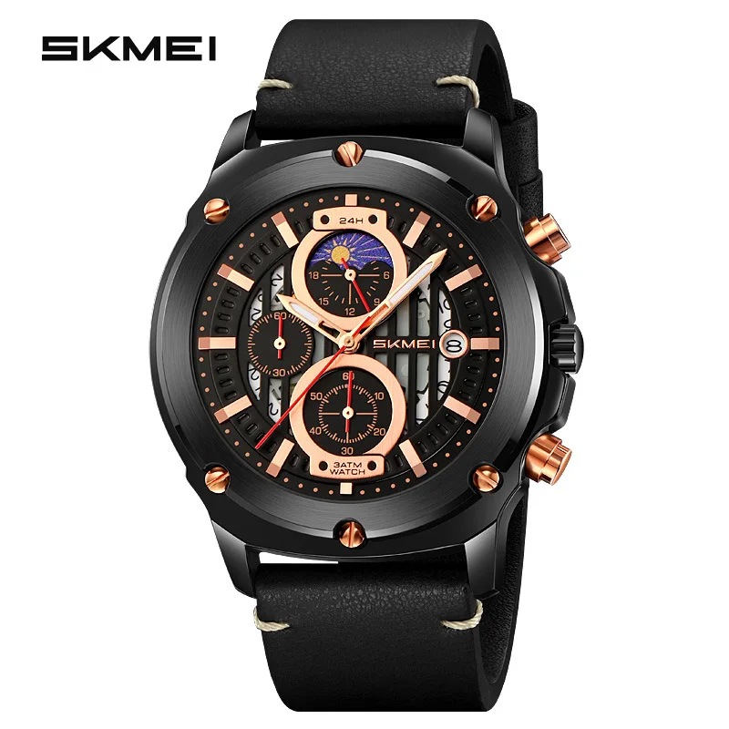 Skmei Men's Watch Creative Hollow Sheet Plate Three Eyes and Six Needles Men's Watch Multi-Function Star Timing Quartz Watch Men