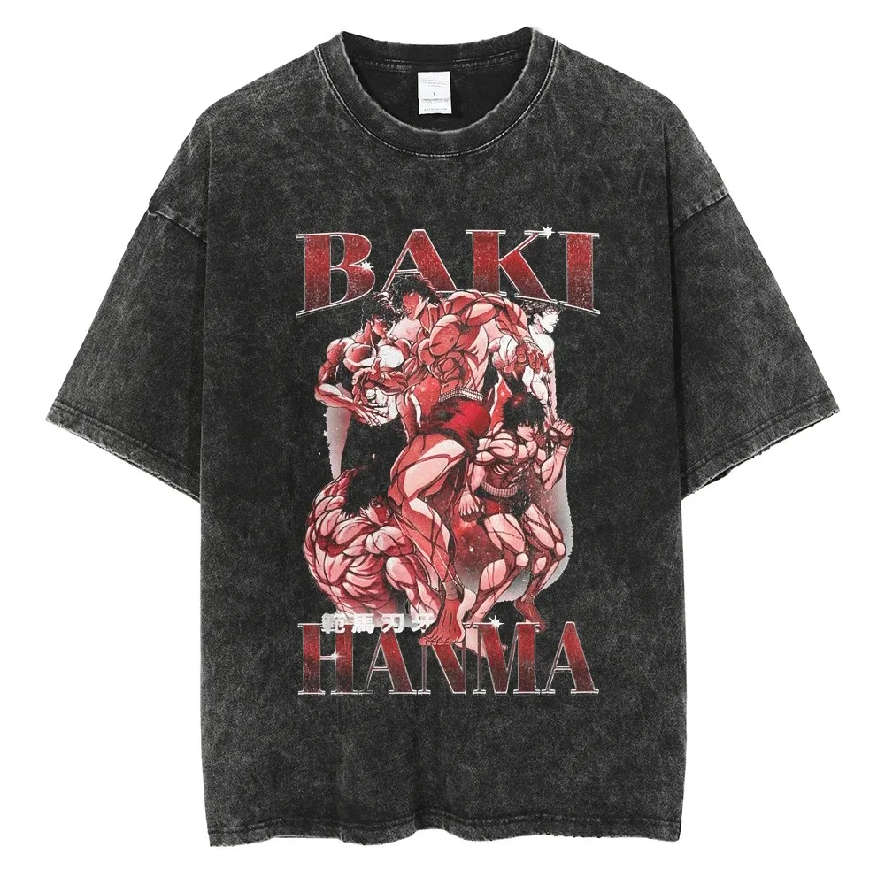 Anime Baki Haman Tshirts Harajuku Vintage 100% Cotton 2024 New Washed T Shirt For Men Hip Hop Streetwear Oversize T-shirt