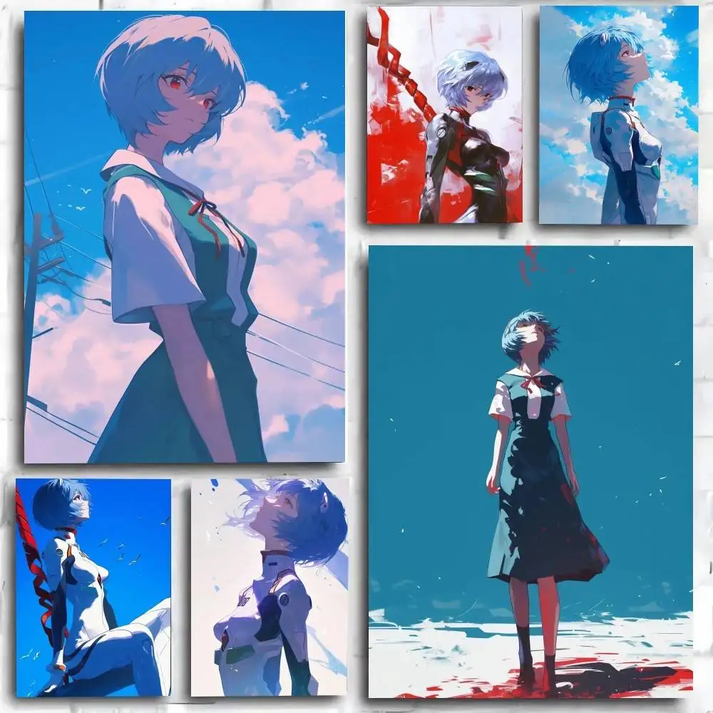 1PC Ayanami Rei E-EVA Ayanami Rei Anime poster Self-adhesive Art Waterproof Paper Sticker Coffee House Bar Room Wall Decor