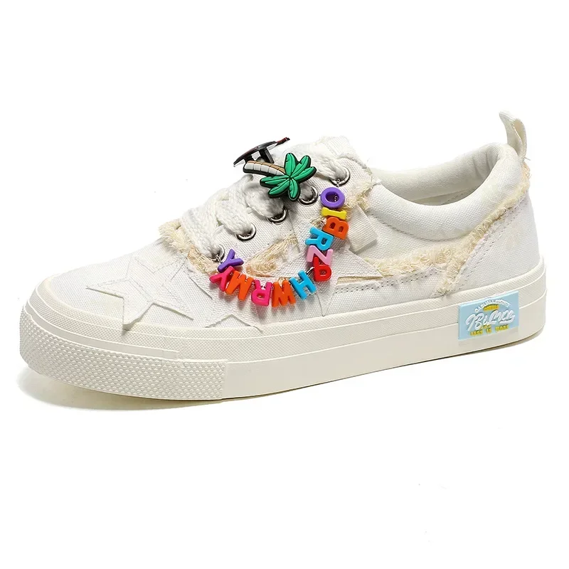 VIPOL Zapatos planos para hombre con estrellas que cambian de color, zapatillas de lona, zapatos de pareja con letras informales retro versátiles