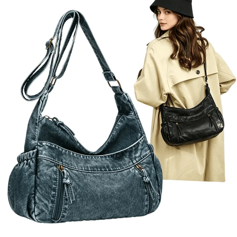 Fashion Korean Style Women's Crossbody Bag Large Capacity Canvas Tote Casual Shoulder Purse for Daily Commute