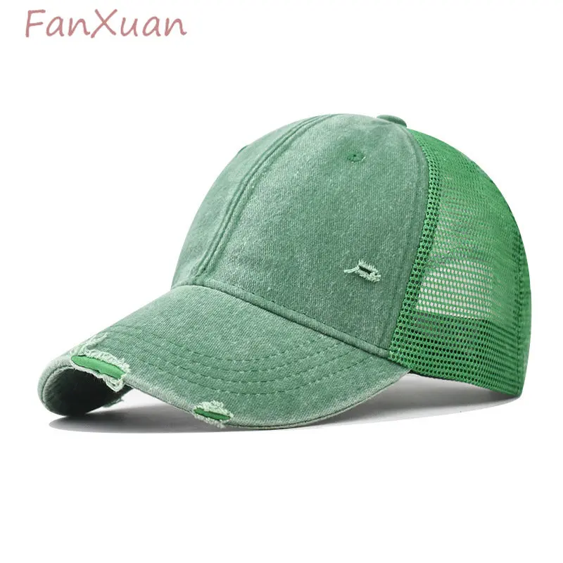 12 Colors  Mesh Summer Cap for Women Ripped Cotton Sun Hats Vintage Distressed Baseball Cap for Men Hats