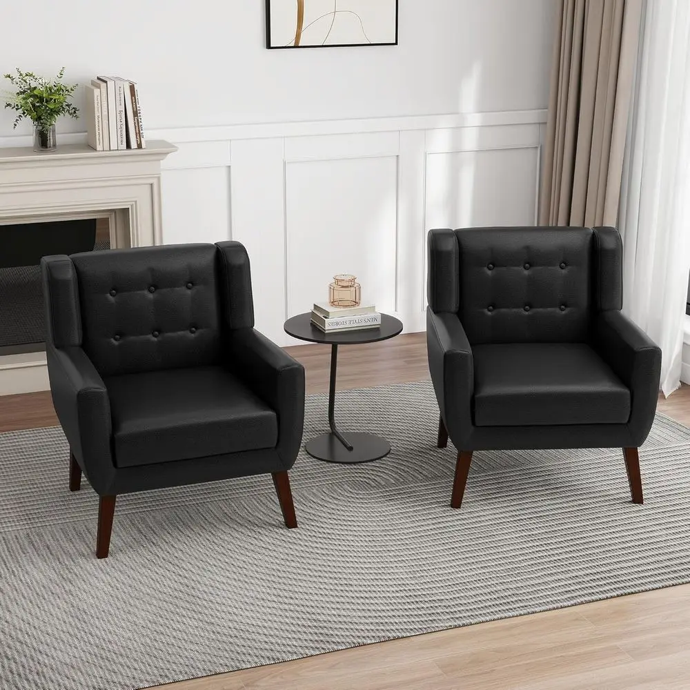 

Пара современных клубных стульев из искусственной кожи, кресла на пуговицах для гостиной, черные