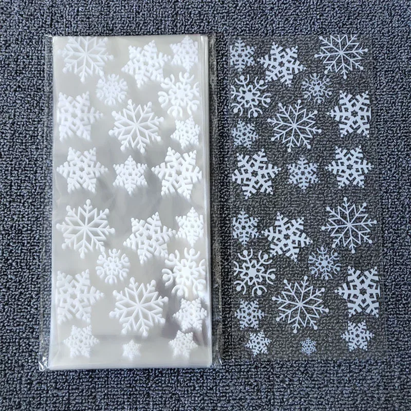 Snowflake Candy Bags Christmas Transparent Cookie Popcorn Packaging Plastic Bag Xmas Party Decorations Gift Bags for Children