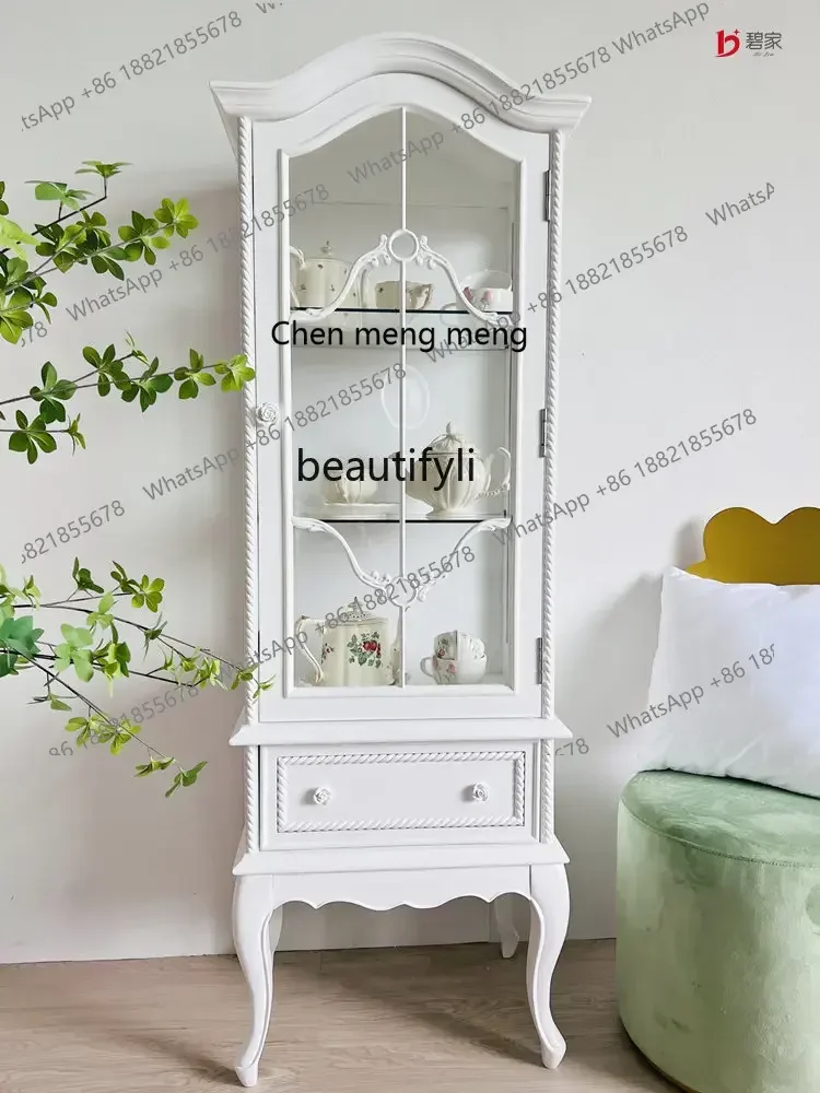 Cc182R1 خزانة مشروبات خشبية صلبة باب زجاجي خزانة جانبية لغرفة المعيشة خزانة عرض بيضاء فاخرة خفيفة أمريكية