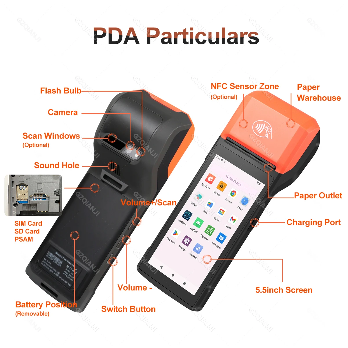 Imagem -03 - Portátil Impressora de Recibos Térmica Pos Terminal Pda Tudo em um Ponto Nfc Loyverse 2d Barcode Scanner Android 13 58 mm 4g