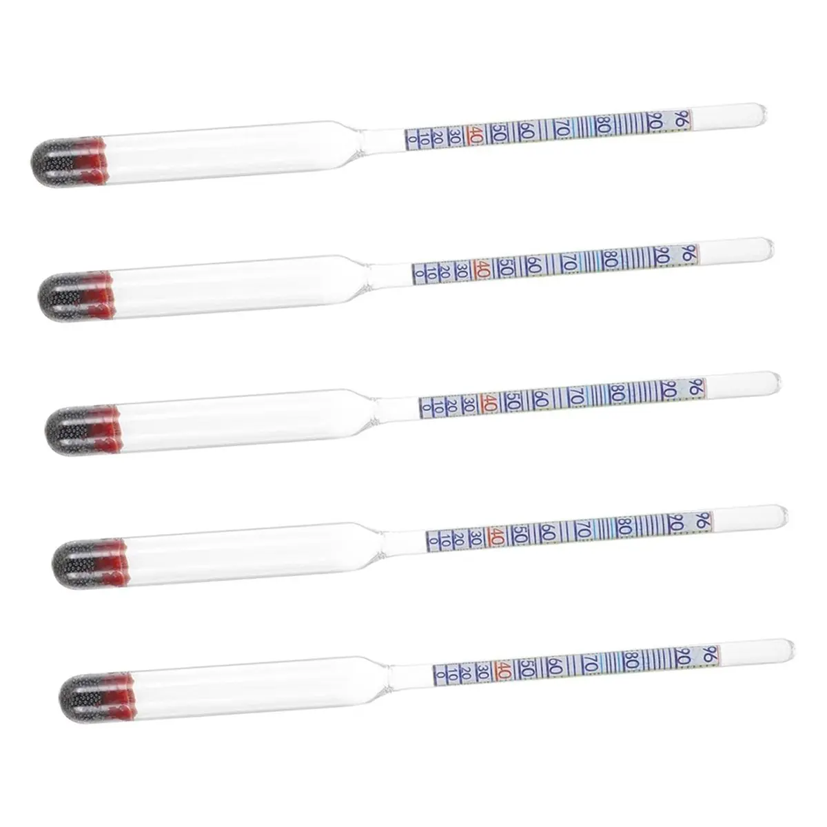 DT38 5pcs Glass Alcoholometer Wine Hydrometer Accurate Alcohol for Wine Making Kit Beginner Transparent Measurement Tool 0-96