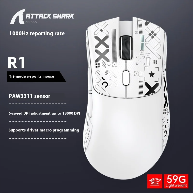 Attack Shark R1 Wireless Bluetooth Mouse Large Size For Gaming Men Office Computer Peripherals Mice And Keyboards Accessories