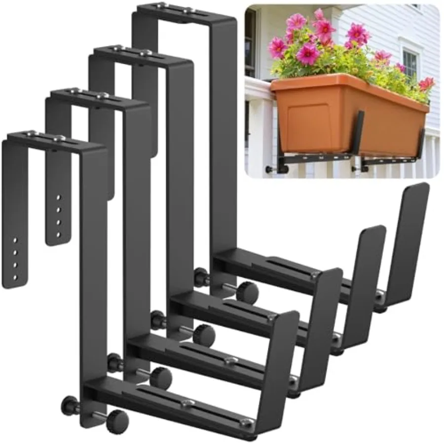 

Window Box Brackets, Adjustable Planter Box Brackets, Heavy Duty Iron Flower Box Brackets for Railings, with Enhanced Bottom Su