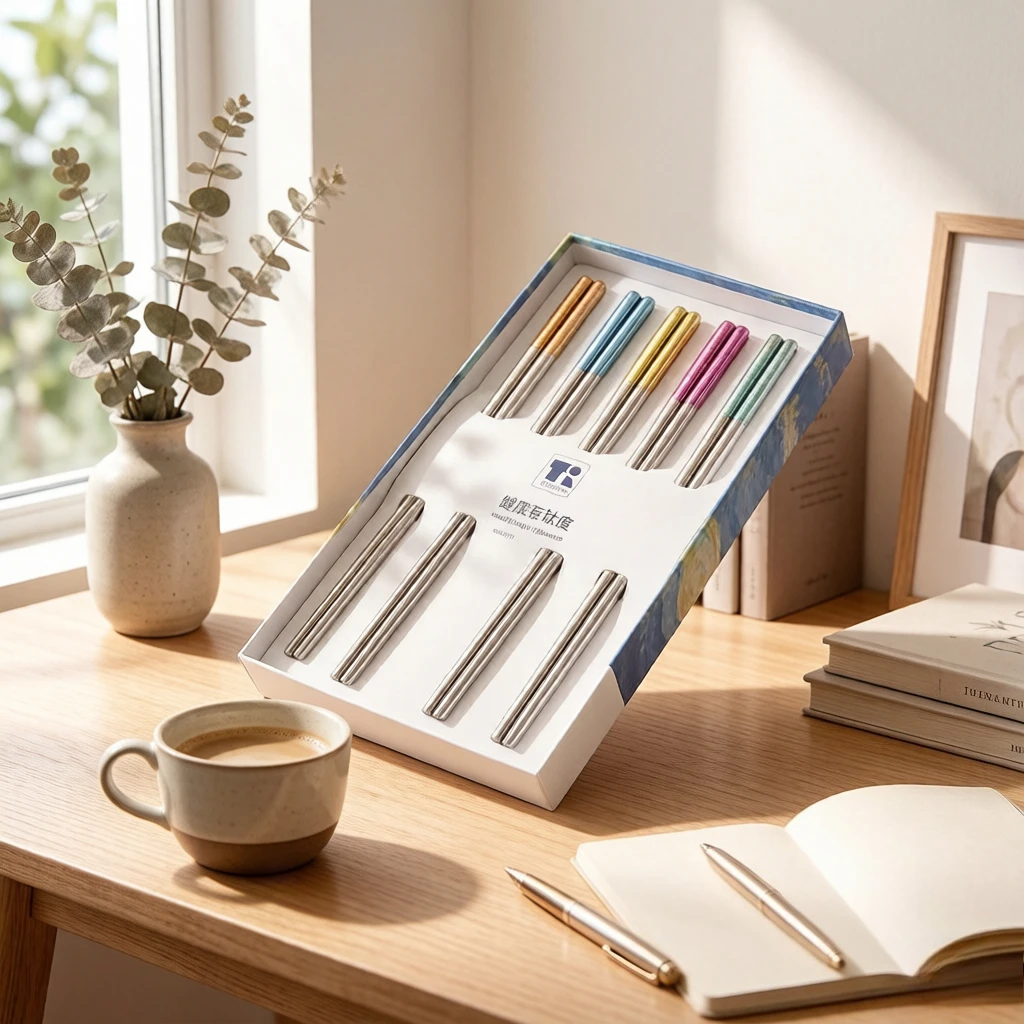 Pure Titanium Reusable Chopsticks Anti-Bacterial Mold-Proof Heat-Resistant Crystal Color Set withGift Box Durable Durable Design
