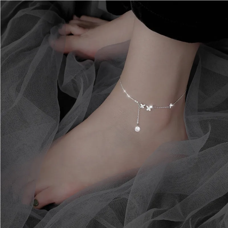 Silver Color Butterfly Anklet For Women's New Style Light And Luxurious Simple And Versatile Cool Foot Chain Jewelry