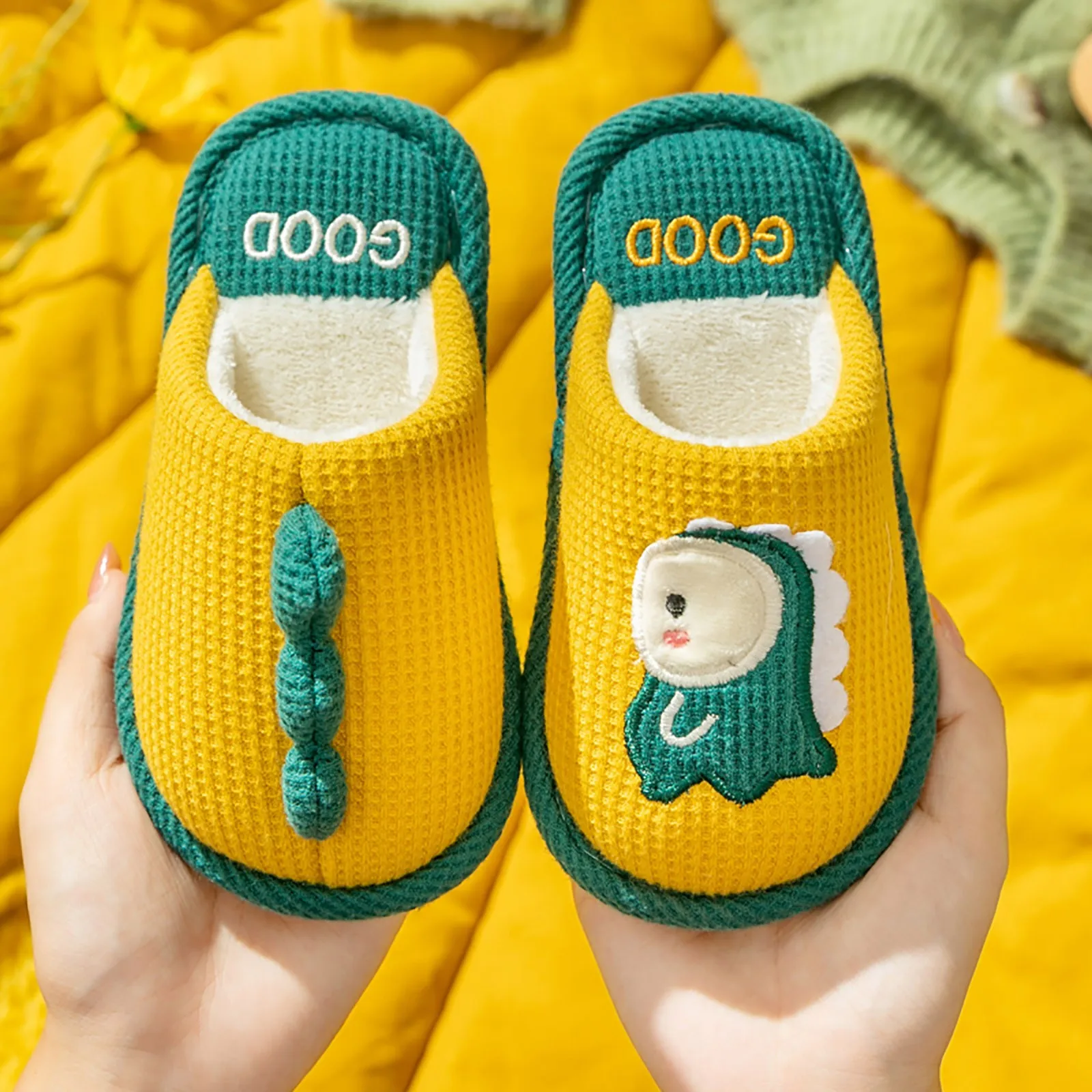 Kids Warm Slippers Bedroom Home Cartoon Dinosaur Cotton Slipper Winter Indoor Anti Slip Outdoor Soft soled Shoes For Boys Girls