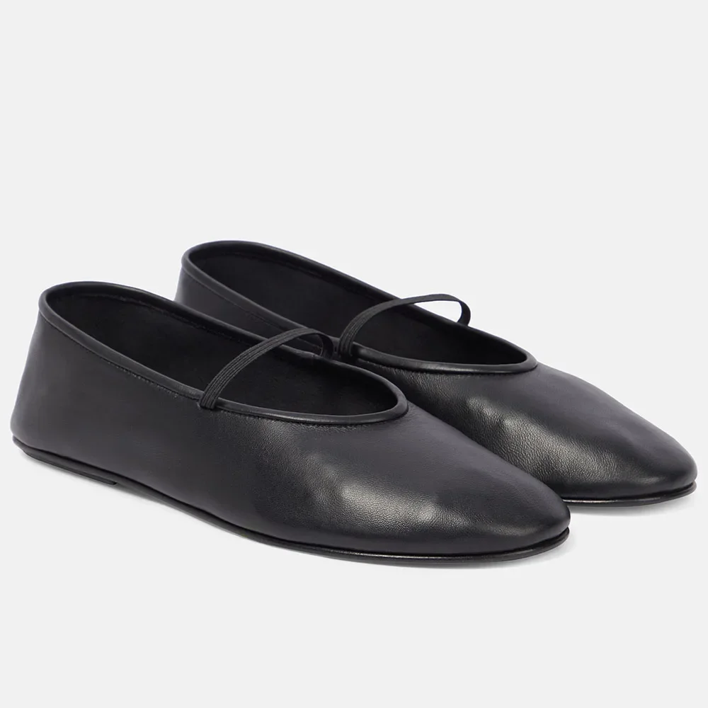 Zapatos planos de Ballet de piel auténtica para mujer, calzado negro elegante con correa elástica, Mary Jane, alta calidad