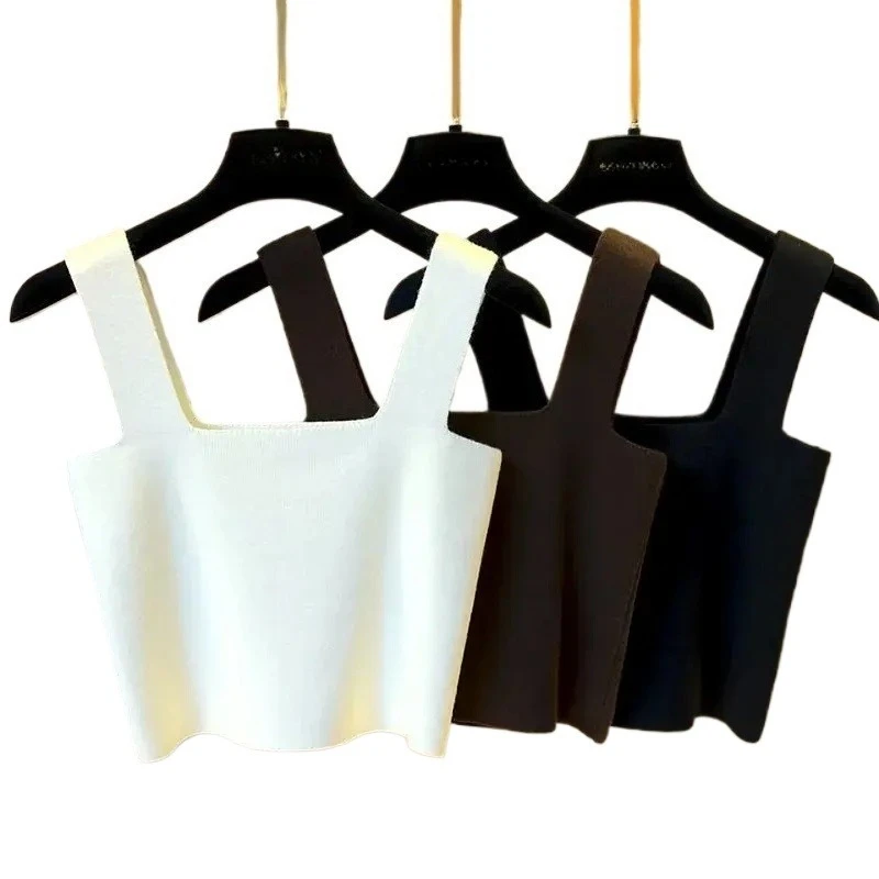 

Tank Top Sexy Women Summer Crop Tops 2025 Sleeveless Short Cotton Knitted Bar Camisole Basic Elastic Tops New