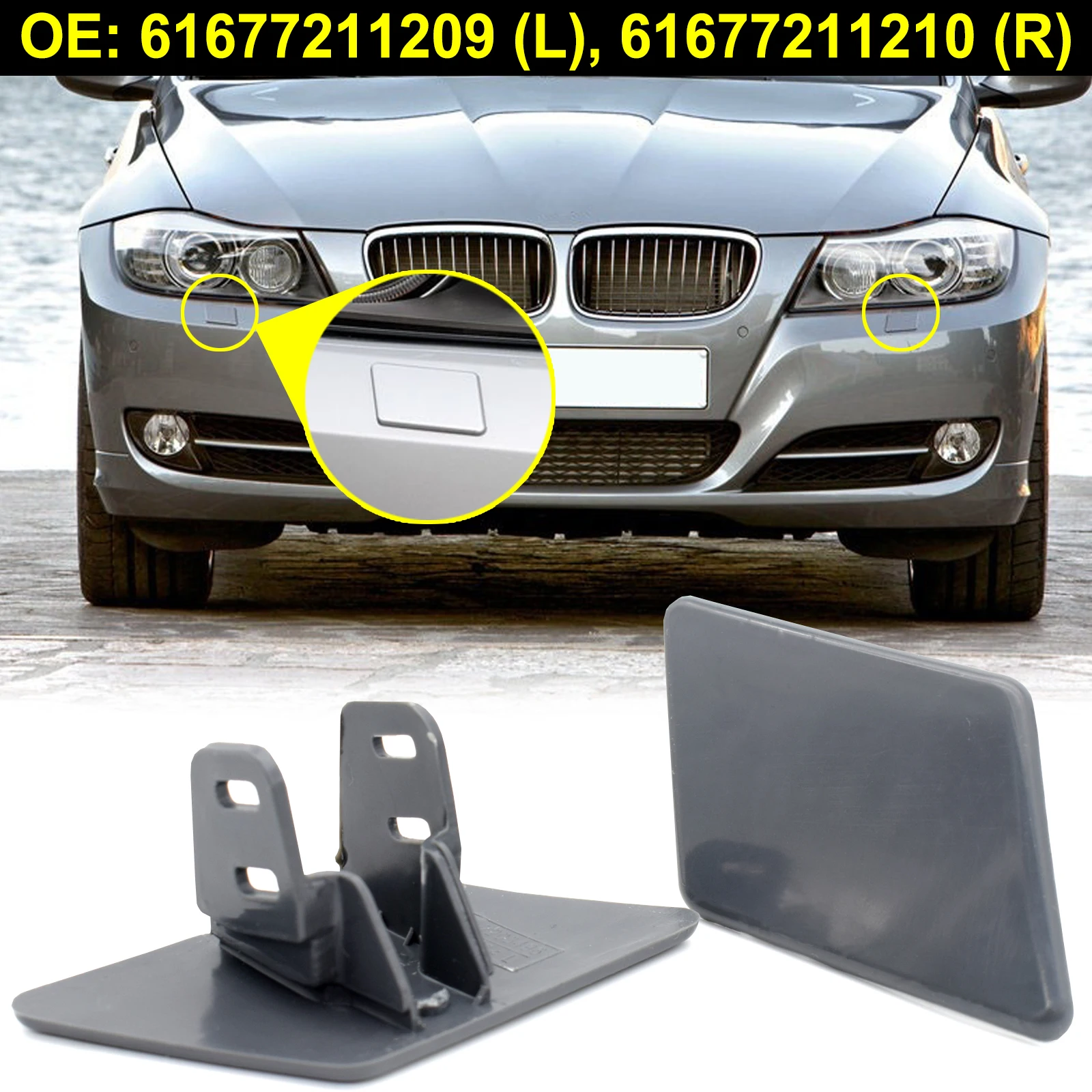 Dla BMW E90 E91 328xi 320i 325i 335i 325xi reflektor przedniego zderzaka osłona dyszy spryskiwacza R & L Cap 61677211209 61677211210 niepomalowane