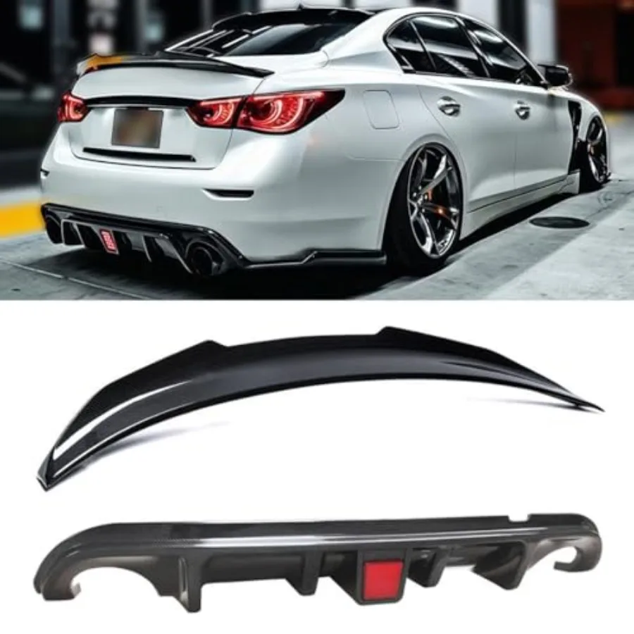 

Duckbill Rear Spoiler Rear Diffuser Compatible with Infiniti Q50 2014-2017 Sedan Carbon Fiber Pattern Sport Style Trunk Wing Li