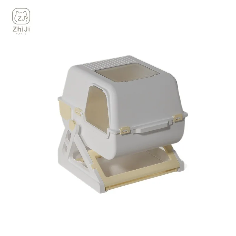 Extra Large Semi-Automatic Cat Litter Box Enclosed Anti-Splash Pet Toilet Self Cleaning No Scooping