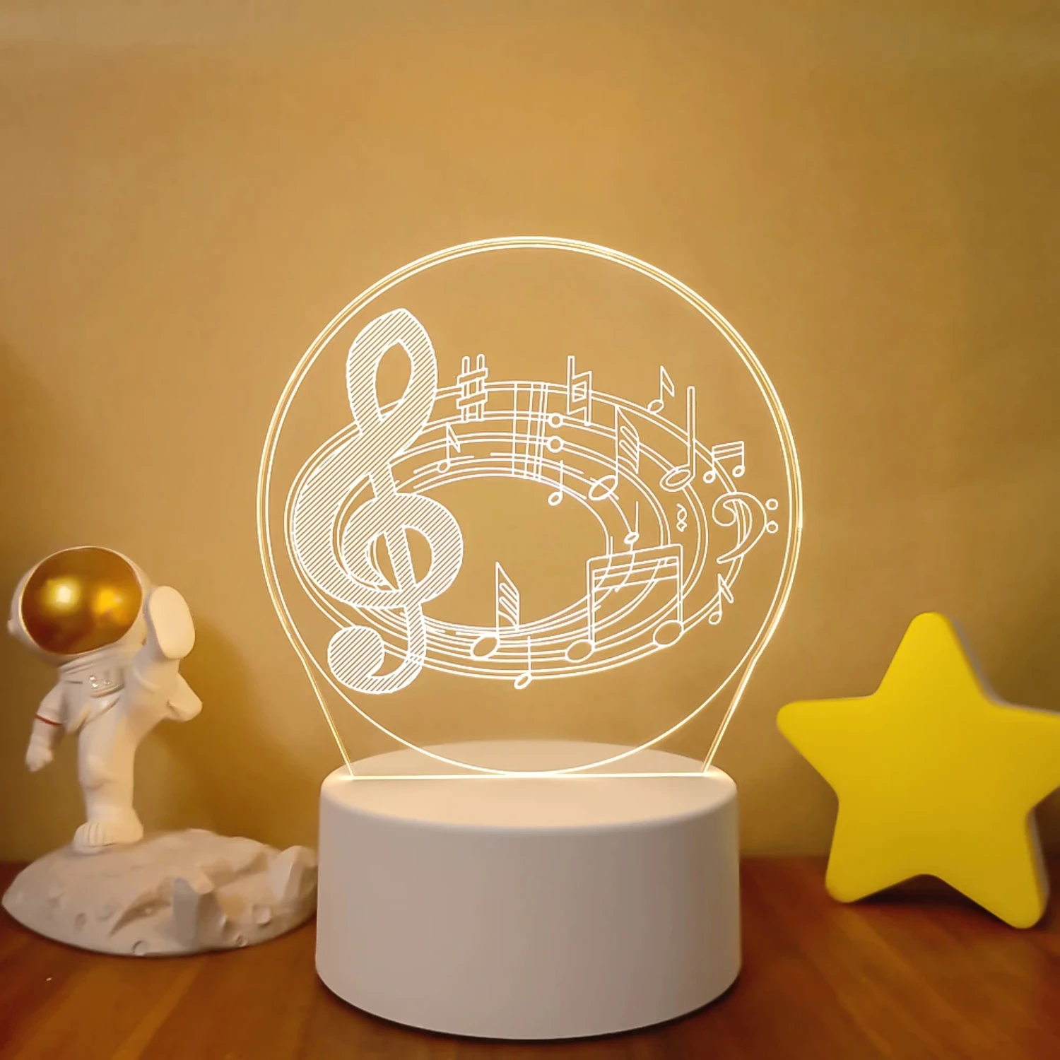 Quente mágico 3d ilusão nota musical bebê luz noturna lâmpada usb-decoração de lembrança decorativa com luz branca quente