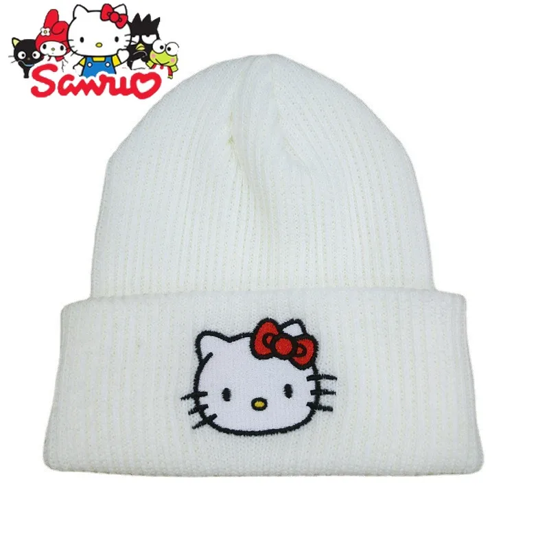 Sanrio Kuromi Hello Kitty Melody Cinnamoroll Pochacco Embroidered Knit Hat Autumn and Winter Thermal Hat Couple Pullover Hat