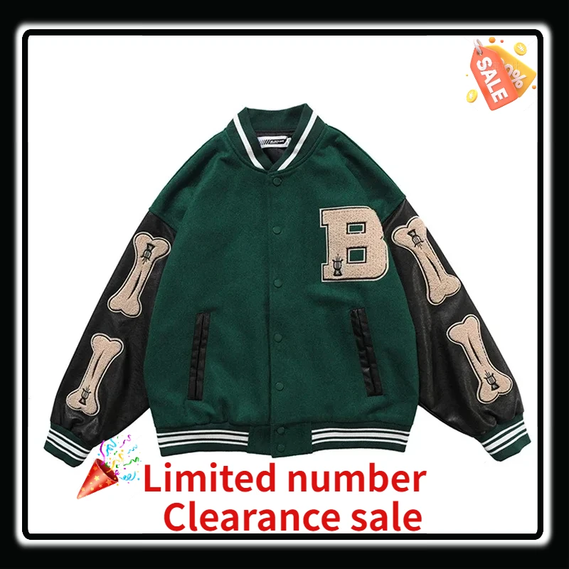 

Hip Hop Baseball Jacket Men AutumnFurry Bone Letter Patchwork Varsity Jackets College Style Harajuku Oversize Bomber Coat Unisex