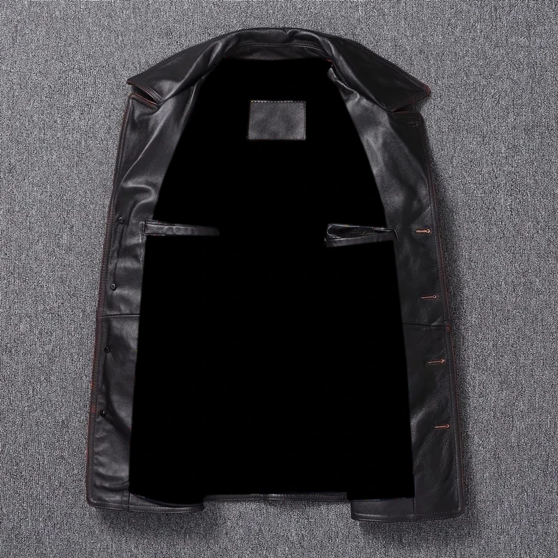 اليدوية الشاي الأساسية جلد البقر Jaet الرجال بدوره إلى أسفل طوق معطف خمر الأمريكية Sle طبقة علوية معطف جلد البقر #3