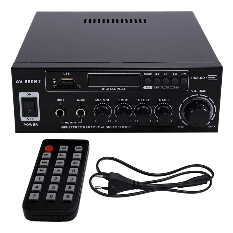 AV-660BT Bluetooth Sound Amplifier - Power Amplifier Support Bluetooth, FM Radio, USB, SD Card & Dual Mic Inputs