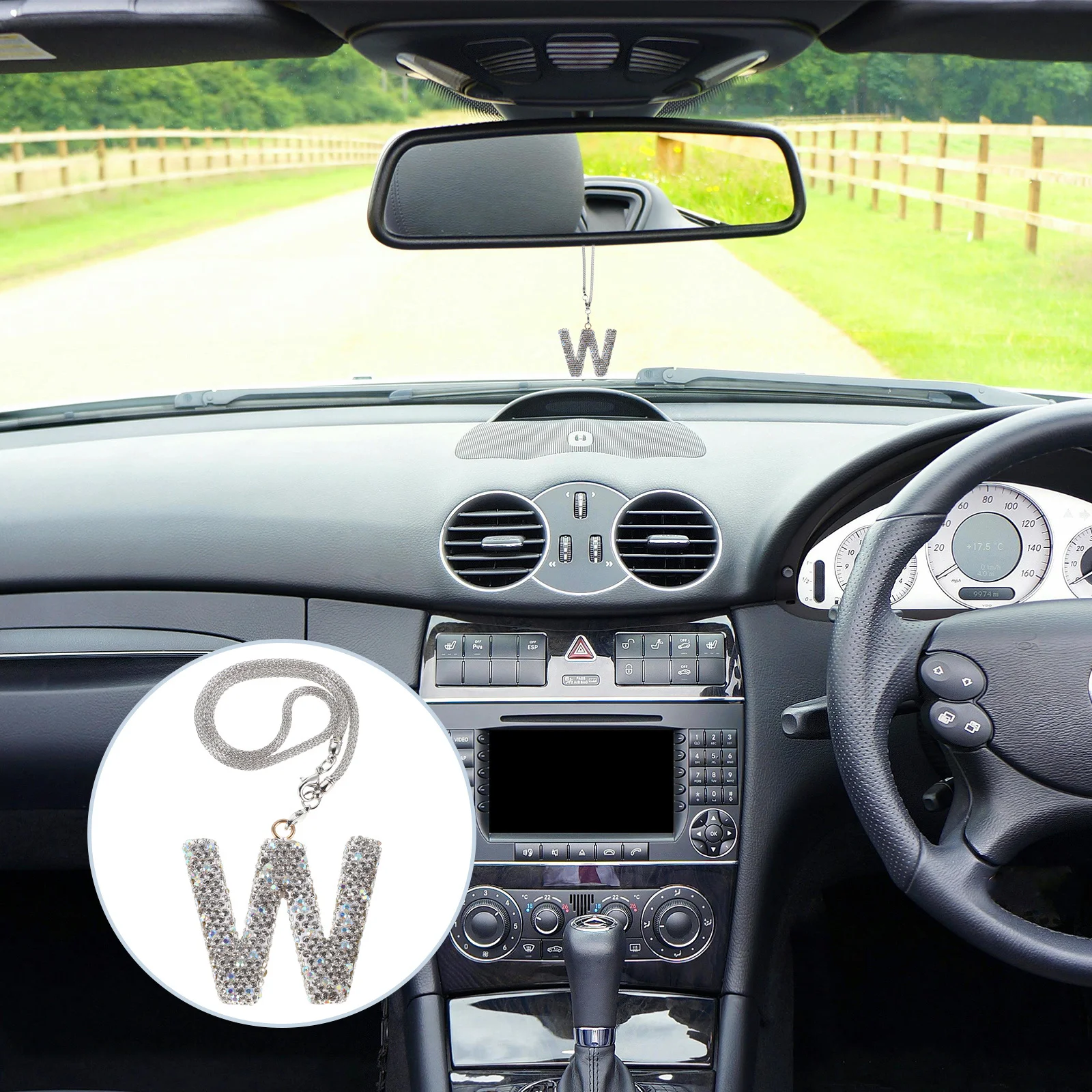 

Elegant Letter W Interior Hanging Ornament Shiny Rhinestones Stylish Rearview Mirror Charm Durable Lightweight Women Auto