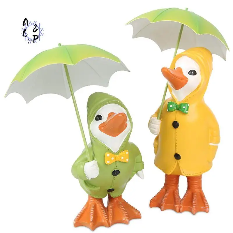 

A68P-2PACK Dilly And Dally Garden Ducks With Detachable Umbrella Garden Ornaments Outdoor Novelty Standing Sculpture